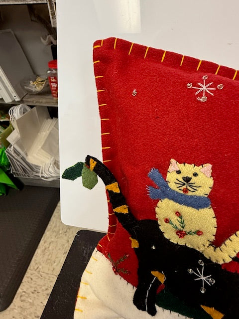 FELTED CHRISTMAS CAT PILLOW 11X19