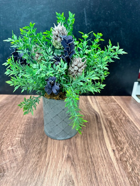 GREENERY IN GALVANIZED METAL CONTAINER