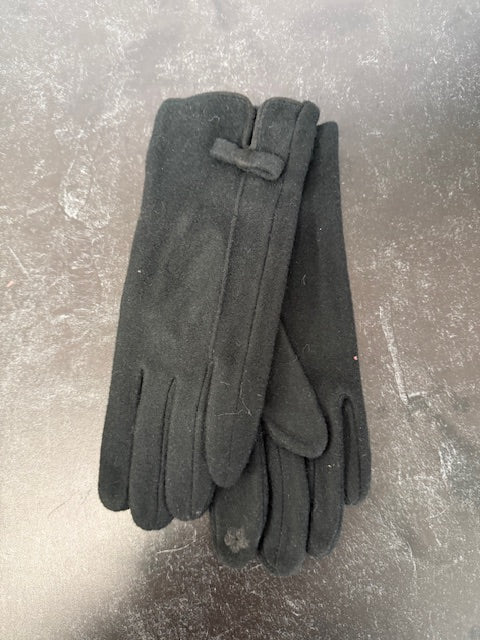 A SINGLE STRAAND TEXTING GLOVE BLACK WITH BOW TIE