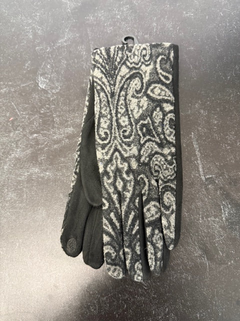 A SINGLE STRAND TEXTING GLOVE BLACK PAISLEY