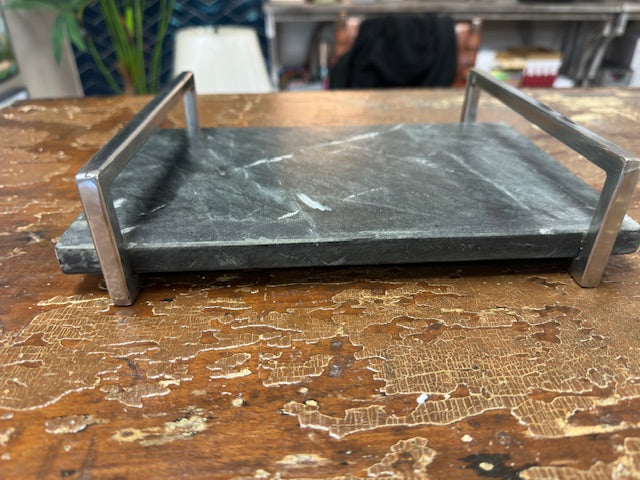 BIDK HOME MARBLE CHEESE BOARD WITH SILVER HANDLES