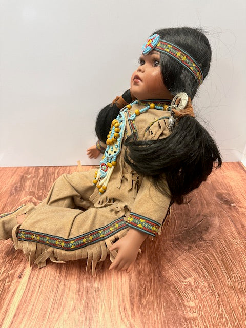 VINTAGE TIMELESS COLLECTION NATIVE AMERICAN INDIAN DOLL WITH BUCKSKIN BEADED OUTFIT - LIMITED EDITION