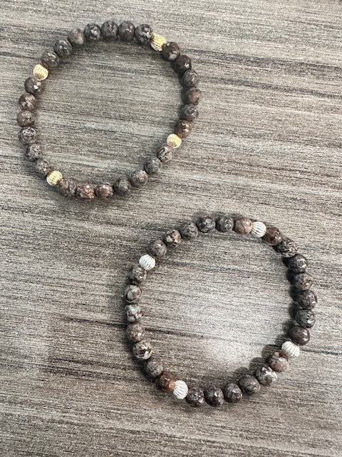 MORGAN & ME GEMSTONE BRACELET #16 WITH GOLD or SILVER CORRUGATED BEADS