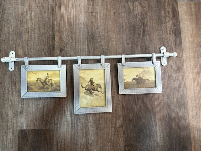 MODERN FARMHOUSE METAL ROD WITH THREE PICTURE FRAMES (COWBOY) 30 1/2" x 11 1/2"