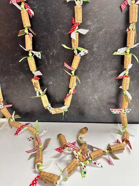 HOLIDAY 12' WINE CORK GARLAND WITH RIBBONS AND BEADS BY DEE - ASSORTED