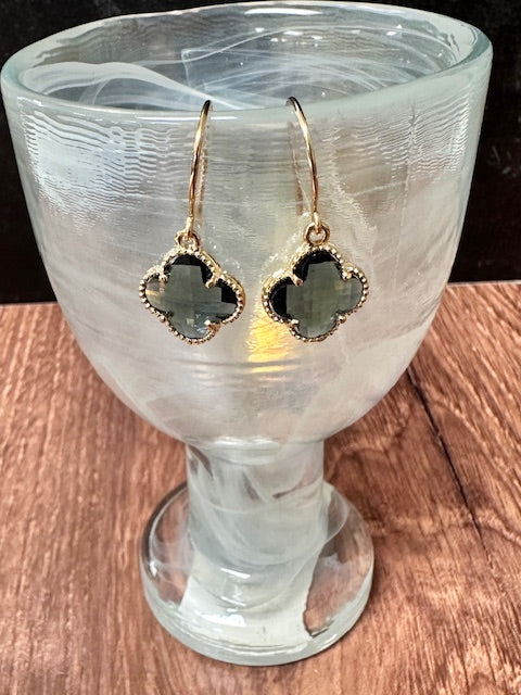 NANCY SCOFIELD JEWELRY - GOLD PLATED RIMMED QUATREFOIL GEMS, HAND MADE GF EAR WIRES - ASSORTED