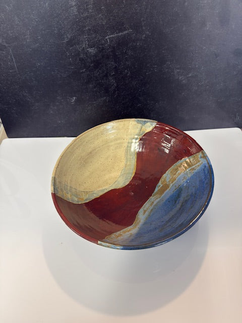 POTTERY BY SARAH FORNO - LARGE RED/WHITE/BLUE BOWL