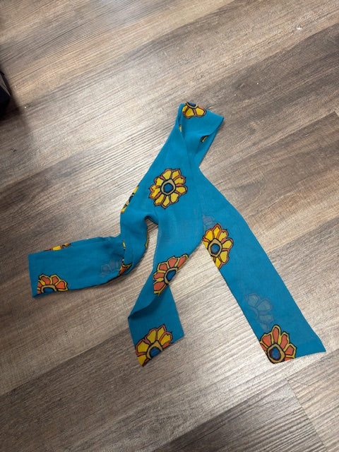 TURQUOISE WITH ORANGE & YELLOW FLORAL SKINNY SCARF