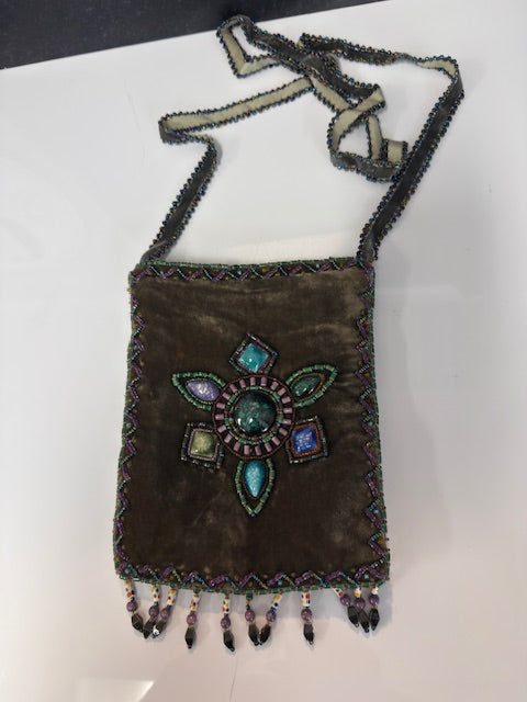 VINTAGE VELVET & FRINGE POUCH BAG