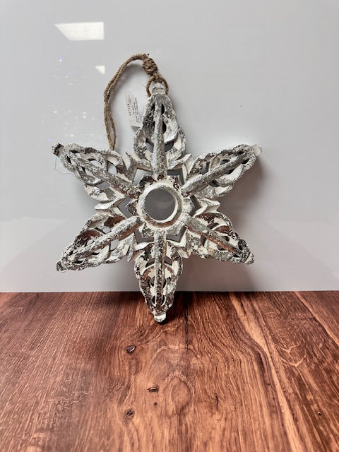 WHITE AND SILVER SNOWFLAKE 12" DIA.