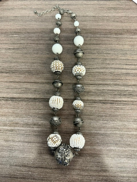 VINTAGE INDIAN SILVER AND BEADED BAUBLE NECKLACE