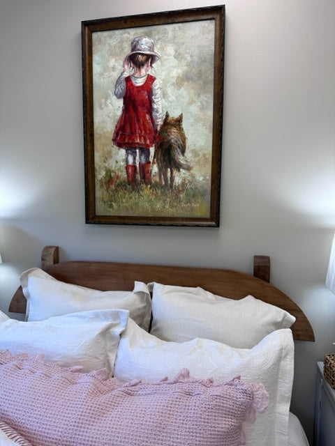 GIRL WITH HER DOG WEARING RED RAIN BOOTS "GIRL" by Rusty Park