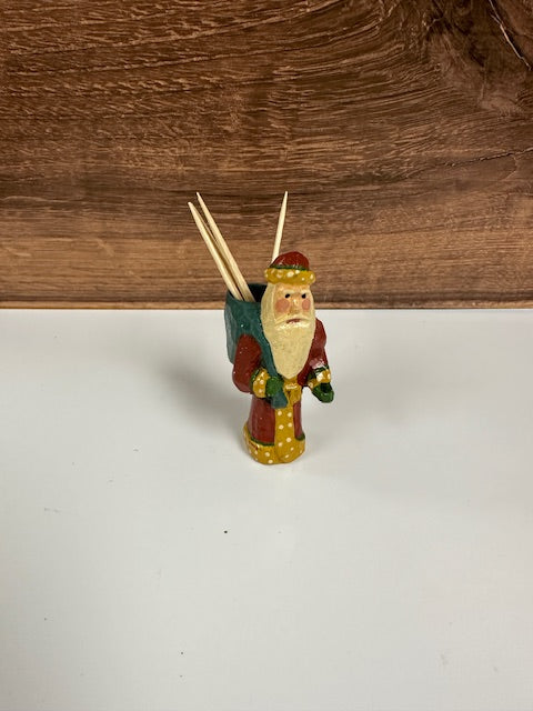 VINTAGE WOOD SANTA TOOTHPICK HOLDER