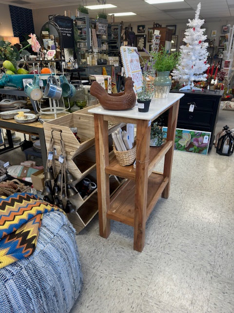 ACACIA WOOD CONSOLE WITH WHITE MARBLE TOP