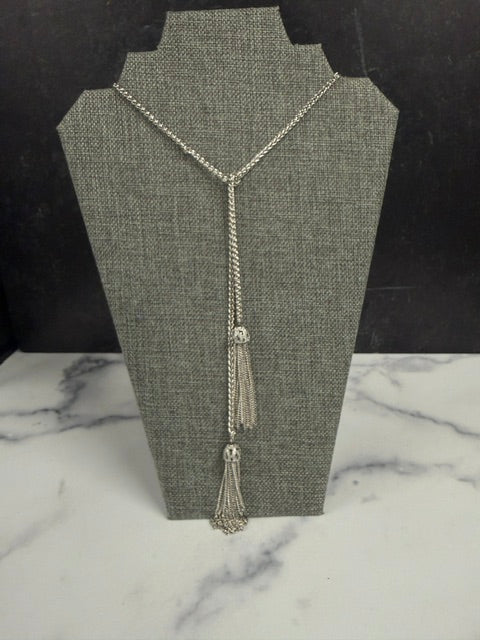 VINTAGE SILVER TONE LARIAT 42" NECKLACE