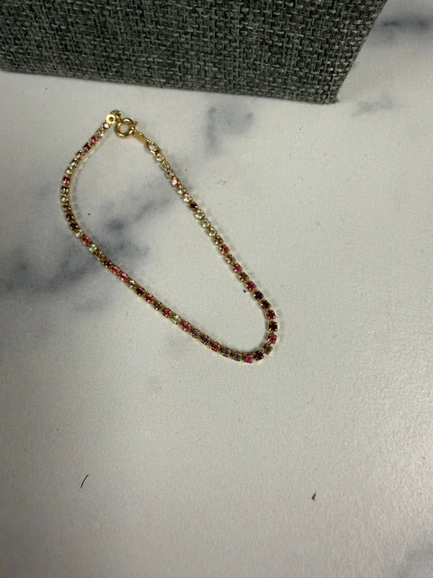 VINTAGE 1970's EMMONS RHINESTONE CRYSTAL TENNIS NECKLACEW/ BRACELET - PINK, LAVENDER AND CHAMPAGNE CRYSTALS