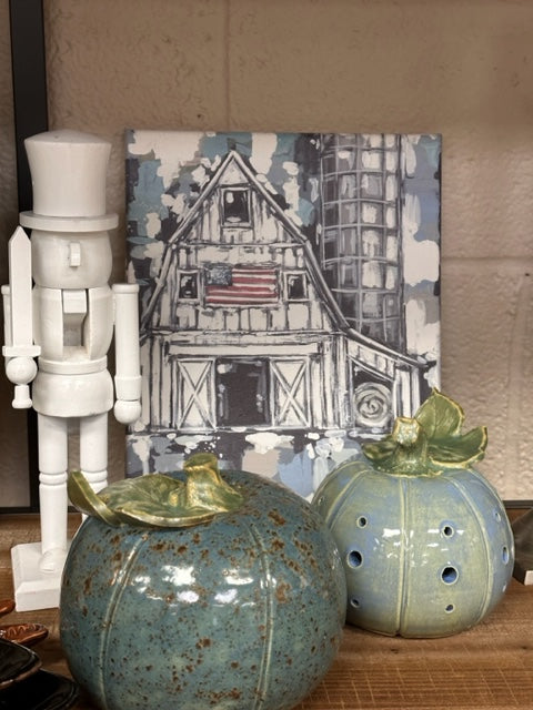 STUDIO WEST POTTERY HANDCRAFTED CERAMIC PUMPKIN - BLUE / SMALL