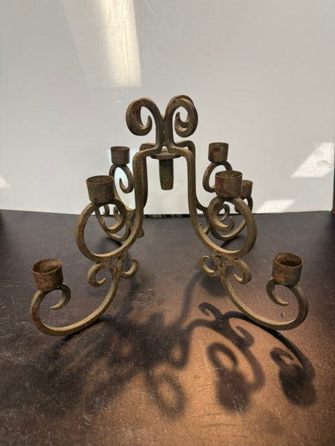 VINTAGE HAND-FORGED CROUGHT IRON SPANISH REVIVAL SCROLL CANDELABRA - 8 TAPER