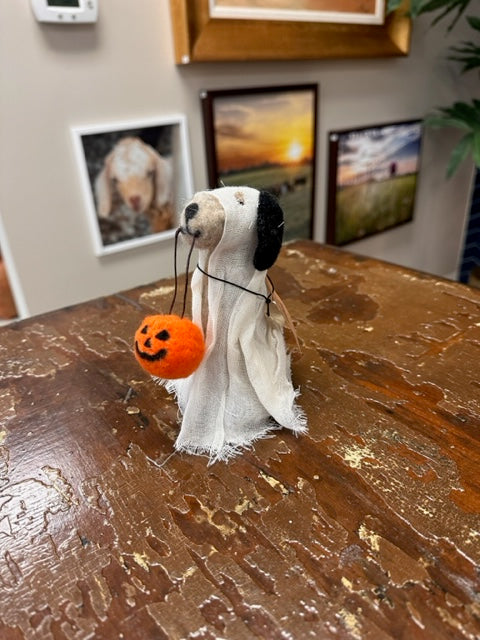 FELT DOG IN GHOST COSTUME