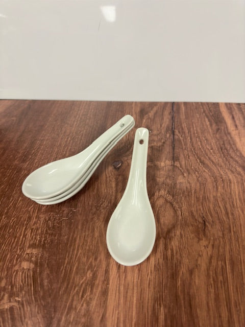WHITE PORCELAIN OVAL TASTING SPOONS - SET OF 4