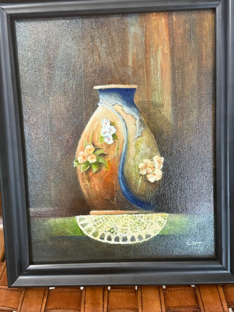 ORIGINAL ARTWORK BY GARY CART - "VASE WITH DOILY" OIL 11"x14"