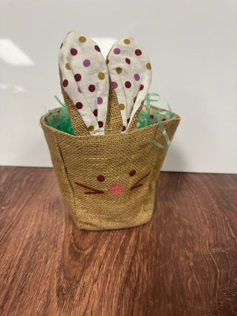BURLAP BUNNY BASKET WITH PINK EARS