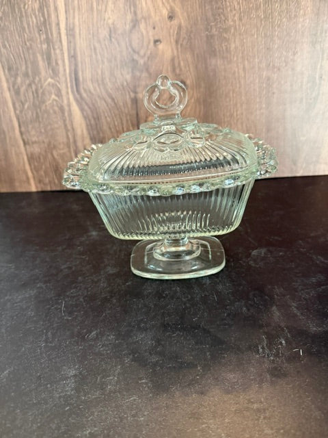 VINTAGE INDIANA GLASS LACE EDGE CANDY DISH COMPOTE