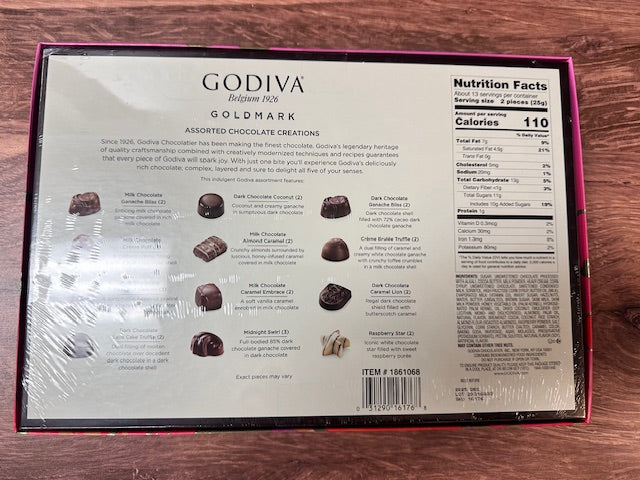 GODIVA BELGIUM 1926 ASSORTED CHOCOLATE CREATIONS 11.3oz (27 PIECES)