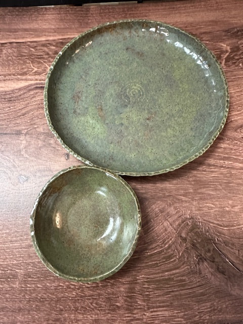 POTTERY BY SARAH FORNO - APPETIZER PLATE W/BOWL - ASSORTED