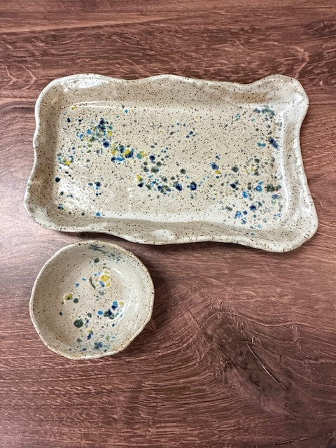 POTTERY BY SARAH FORNO - APPETIZER PLATE W/BOWL - ASSORTED