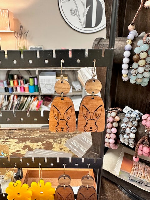 FIDDLE & GRACE HANDCRAFTED WOOD EARRINGS - EASTER BUNNY