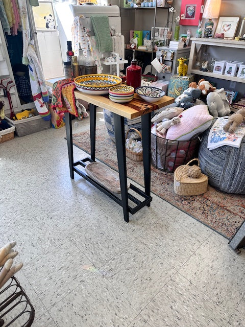 HAND-MADE WOOD & RESIN TABLES - BOX ELDER (MAPLE) WITH BLACK IRON BASE - ASSORTED