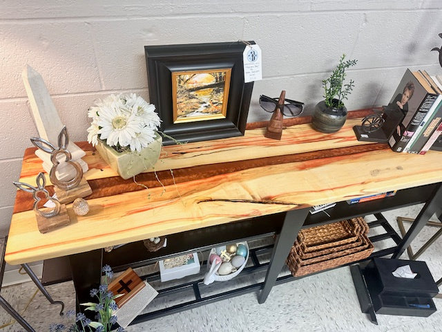 HAND-MADE WOOD & RESIN TABLES - BOX ELDER (MAPLE) WITH BLACK IRON BASE - ASSORTED