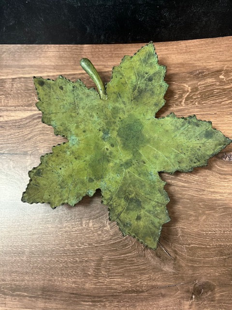 VINTAGE TORCHED CUT METAL MAPLE LEAF DISH 15" x 15"