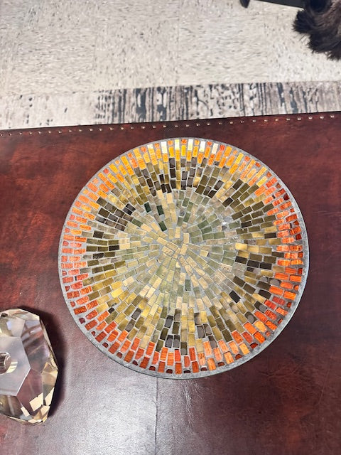 VINTAGE GLASS MOSAIC FOOTED BOWL & PLATE