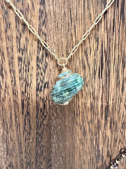 JANNIES JEWELS - NECKLACE 58 SHELL W/GOLD PLATED PAPERCLIP CHAIN