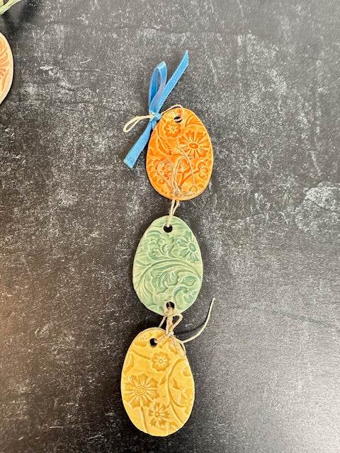 POTTERY BY SARAH FORNO - EASTER EGG TRIO ORNAMENT - ASSORTED