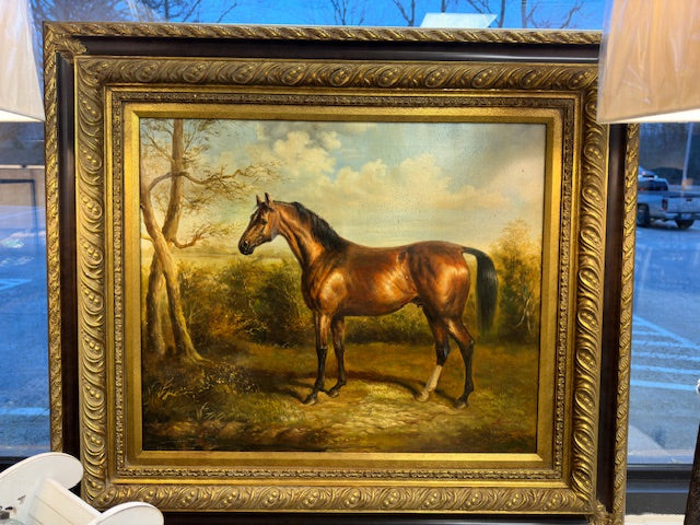 HORSE IN A LANDSCAPE OIL PAINTING - 19TH CENTURY FRENCH SCHOOL STYLE