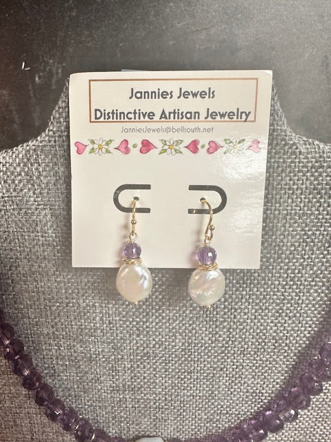 JANNIES JEWELS - NECKLACE 101 AMETHYST & COIN PEARL NECKLACE