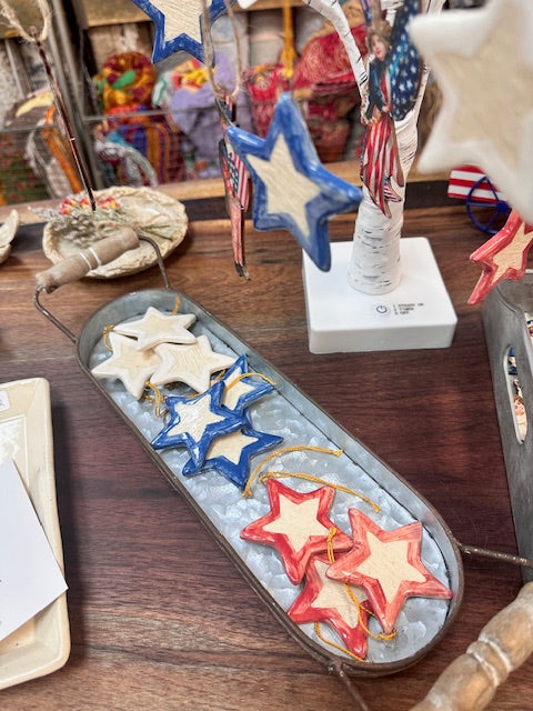 SARAH FORNO POTTERY - FOURTH OF JULY STAR ORNAMENTS - ASSORTED