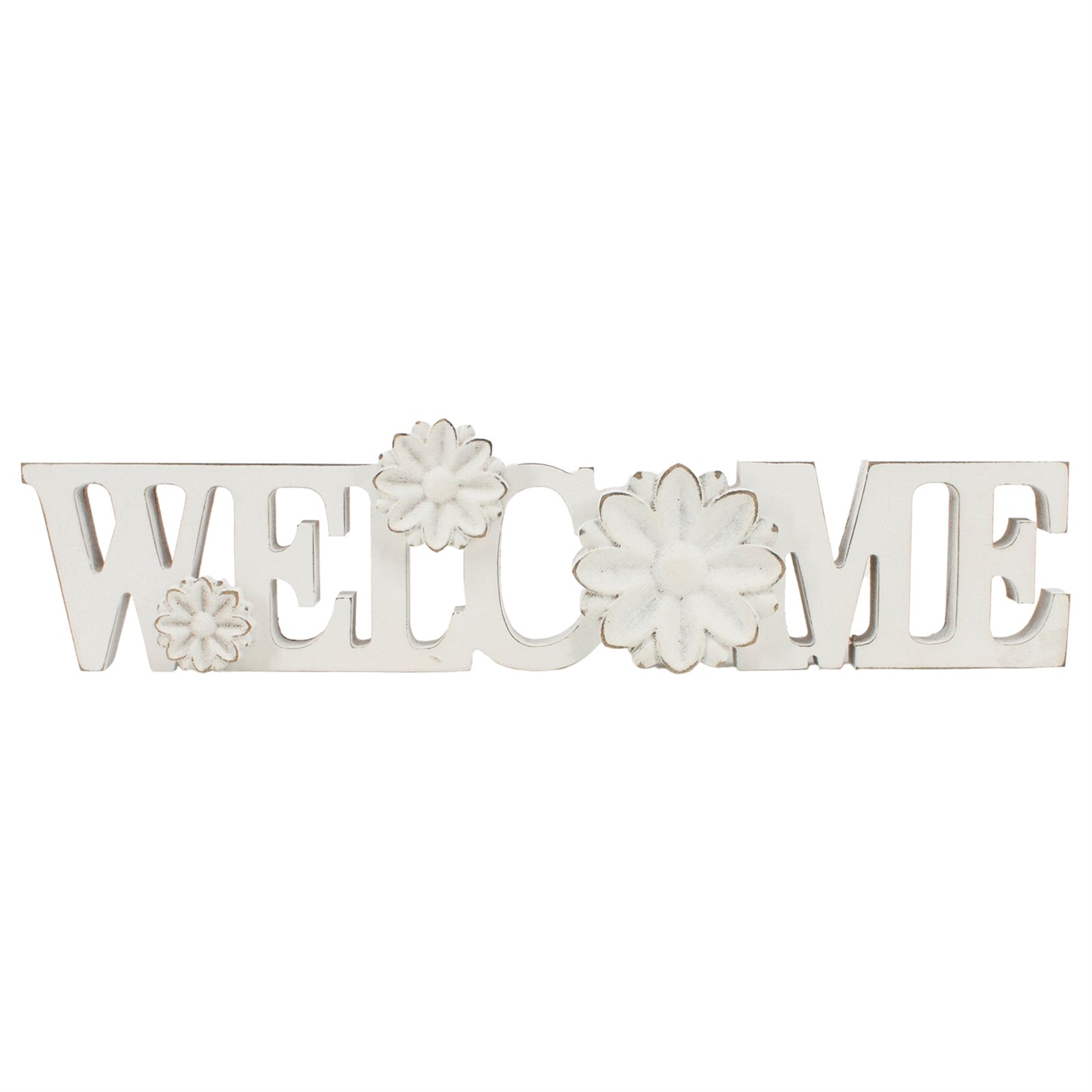 WHITE WELCOME SIGN WITH DAISIES