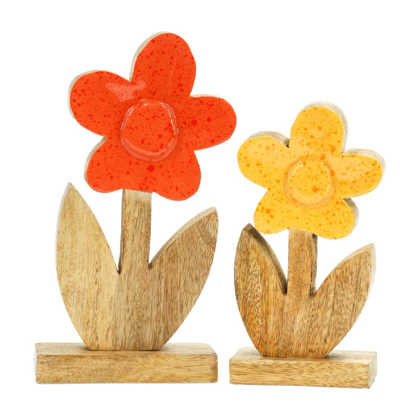 ORANGE AND YELLOW ENAMEL WOOD DAISIES - ASSORTED