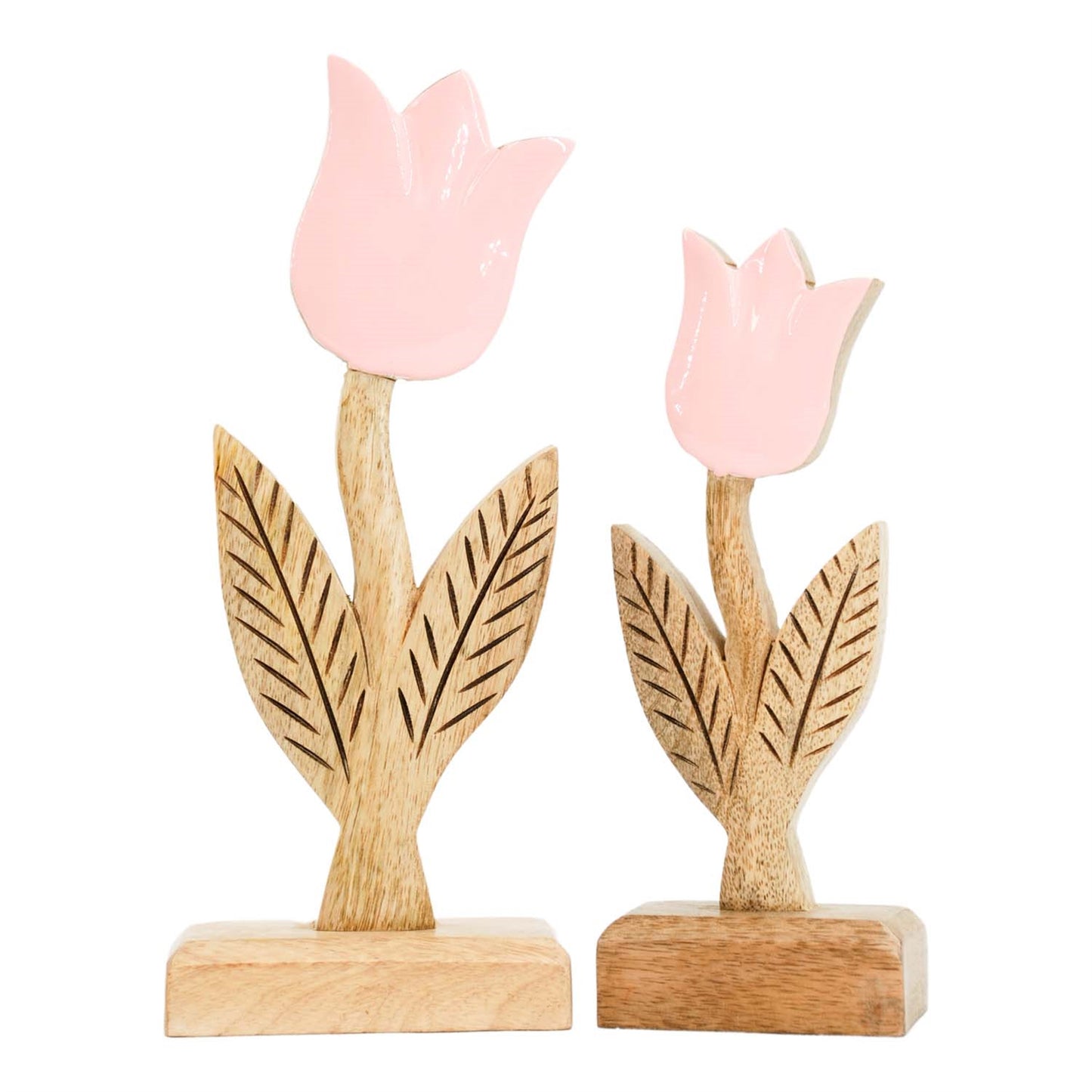 PINK ENAMEL WOOD TULIPS - ASSORTED