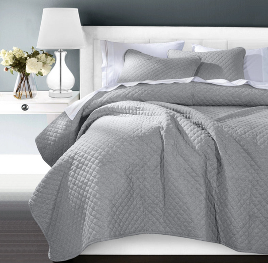 ANNA DIAMOND QUILTED COVERLET - GRAY/FULL-QUEEN