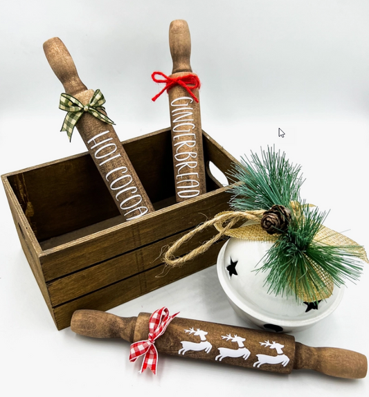 FARMHOUSE CHRISTMAS DECOR 7" MINI ROLLING PINS - NATURAL WOOD