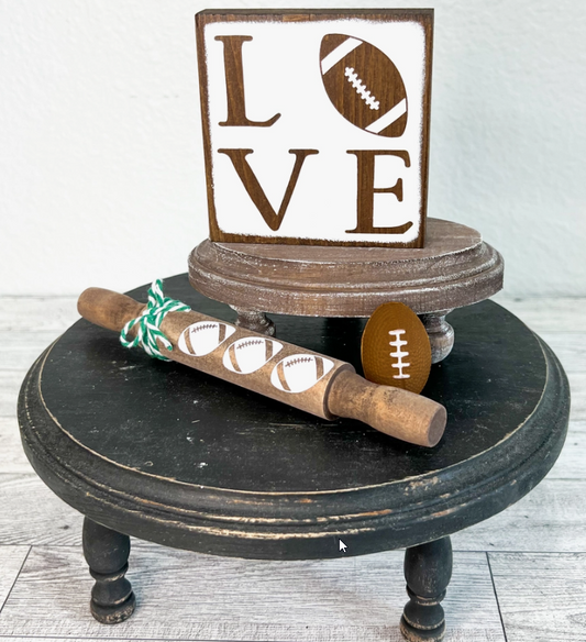 FALL FARMHOUSE HOME DECOR MINI WOOD SIGNS - LOVE FOOTBALL