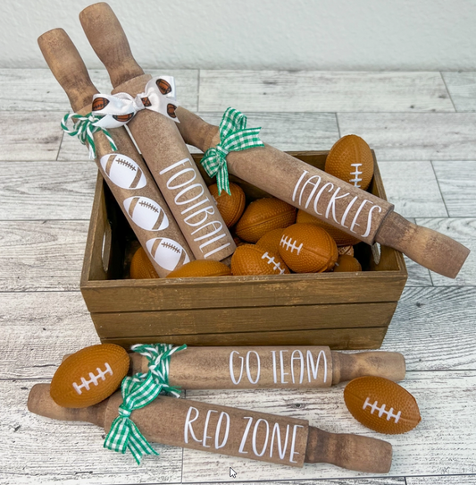 FOOTBALL DECOR 7" MINI ROLLING PINS - FALL FOOTBALL - NATURAL