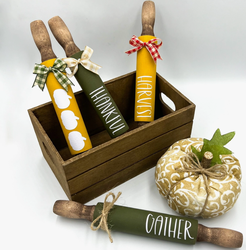 FALL DECOR 7" MINI ROLLING PINS - THANKFUL