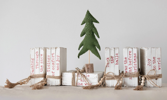 HOLIDAY WOOD BLOCK FAUX BOOKS - TIDINGS OF COMFORT AND JOY