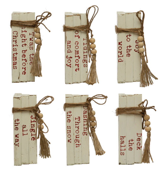 HOLIDAY WOOD BLOCK FAUX BOOKS - TIDINGS OF COMFORT AND JOY